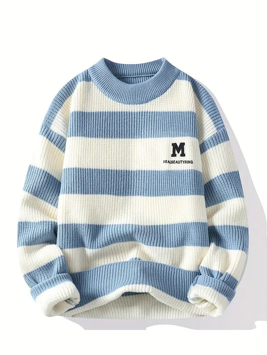 Fourlayer™ Striped Knitted Sweater – Sky Blue & Cream