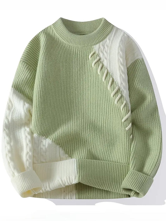 Fourlayer™ Two-Tone Patchwork Knitted Sweater – Beige & Ivory