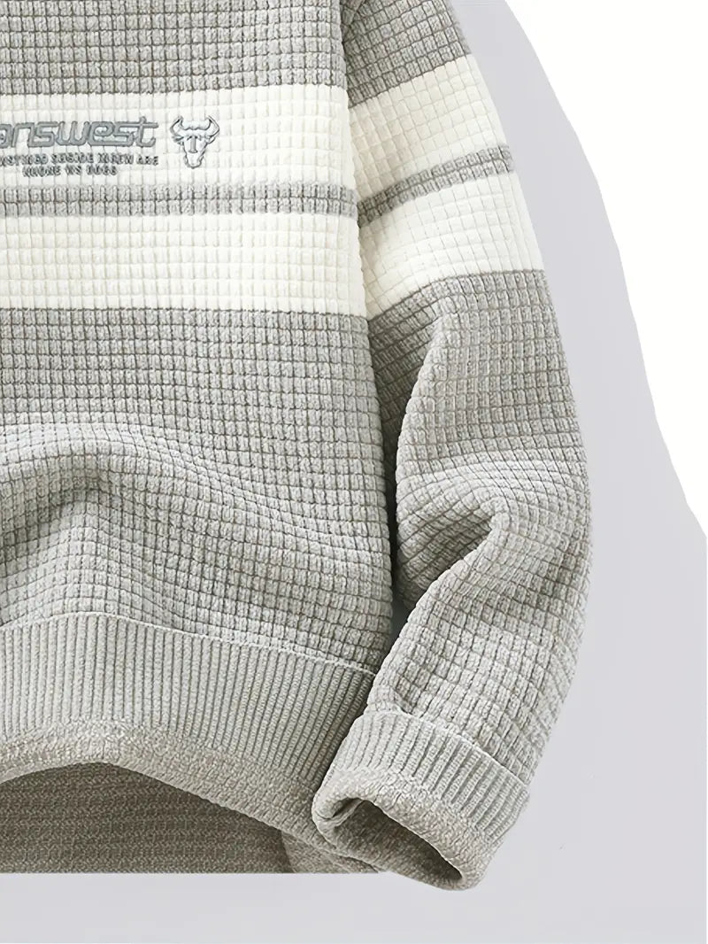 Fourlayer™ Textured Knit Sweater – Cream & Gray Block Stripe