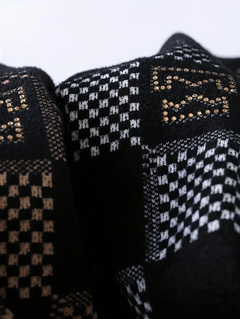 Fourlayer™ Monochrome Checkered Knit Sweater – Unisex Streetwear Vibe