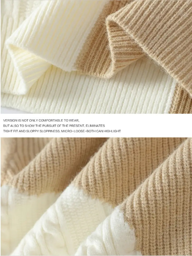 Fourlayer™ Two-Tone Patchwork Knitted Sweater – Beige & Ivory