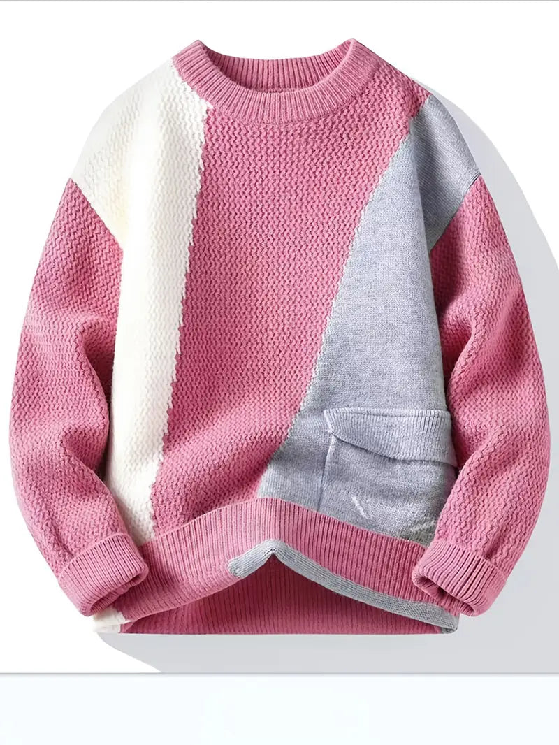 Fourlayer™ Color Block Knitted Sweater – Pink & Gray