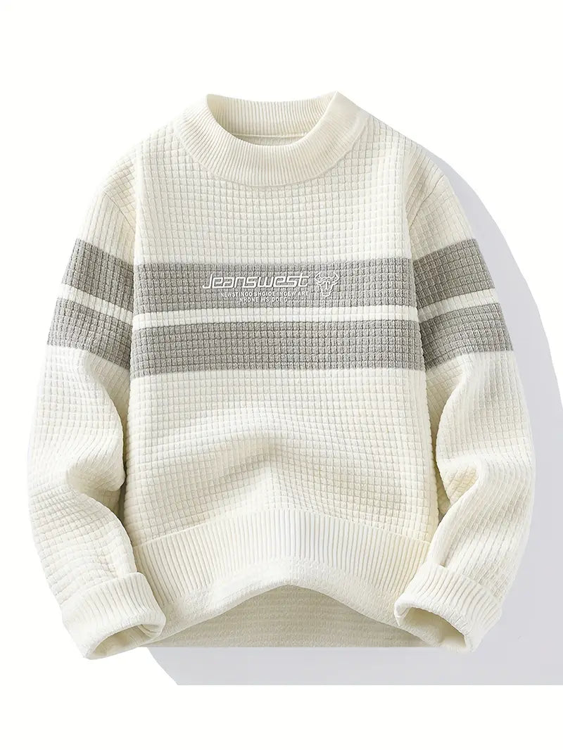 Fourlayer™ Textured Knit Sweater – Cream & Gray Block Stripe