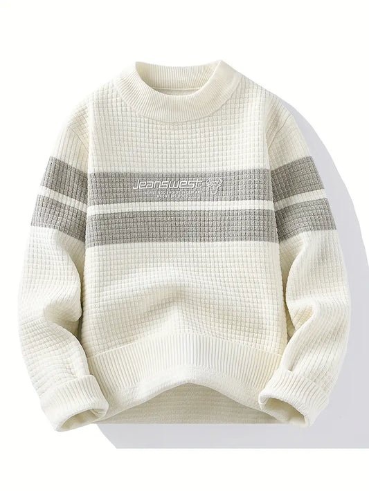 Fourlayer™ Textured Knit Sweater – Cream & Gray Block Stripe