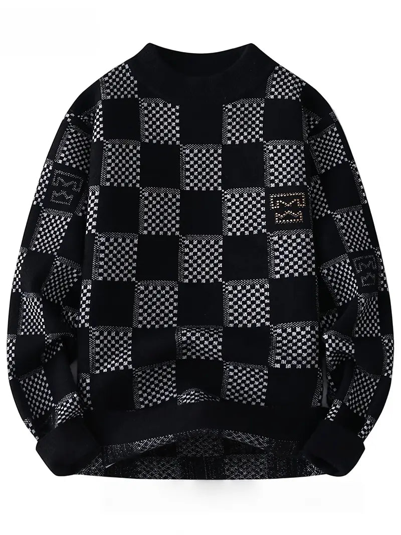 Fourlayer™ Monochrome Checkered Knit Sweater – Unisex Streetwear Vibe