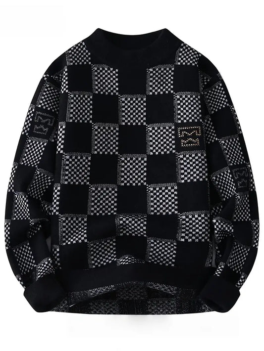 Fourlayer™ Monochrome Checkered Knit Sweater – Unisex Streetwear Vibe