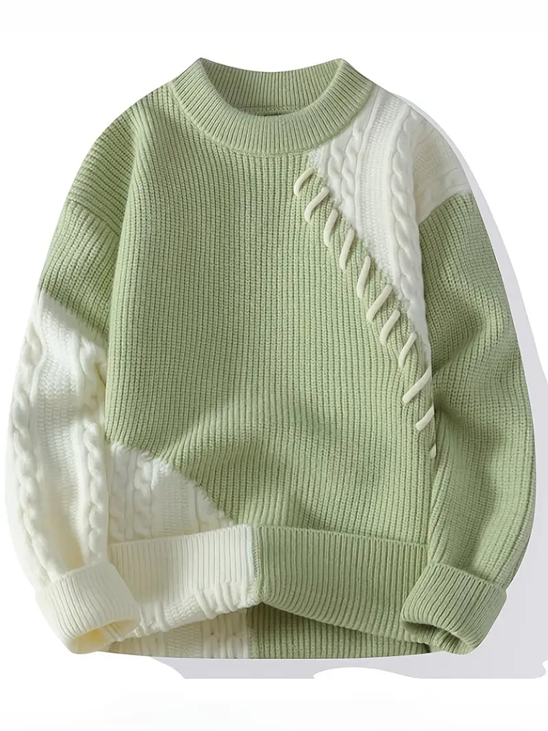 Fourlayer™ Two-Tone Patchwork Knitted Sweater – Beige & Ivory