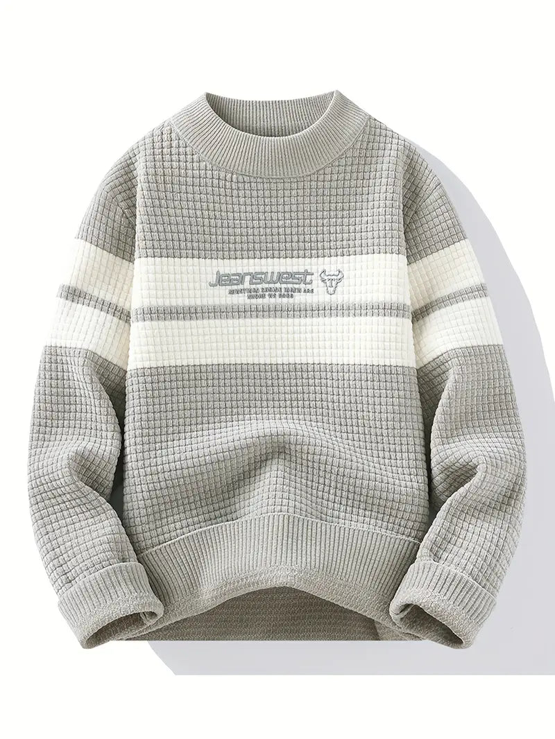 Fourlayer™ Textured Knit Sweater – Cream & Gray Block Stripe