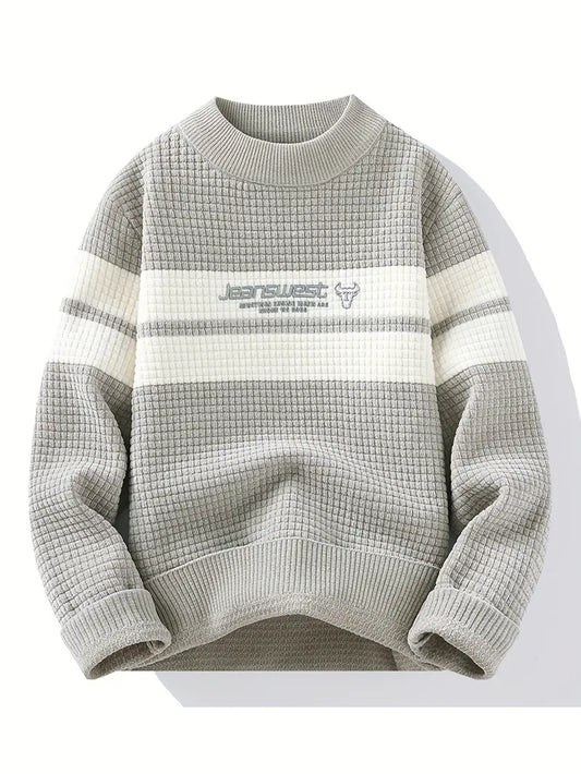 Fourlayer™ Textured Knit Sweater – Cream & Gray Block Stripe