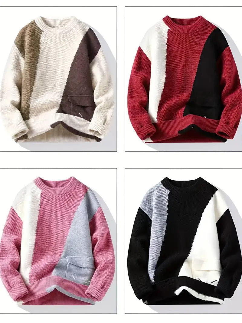 Fourlayer™ Color Block Knitted Sweater – Pink & Gray