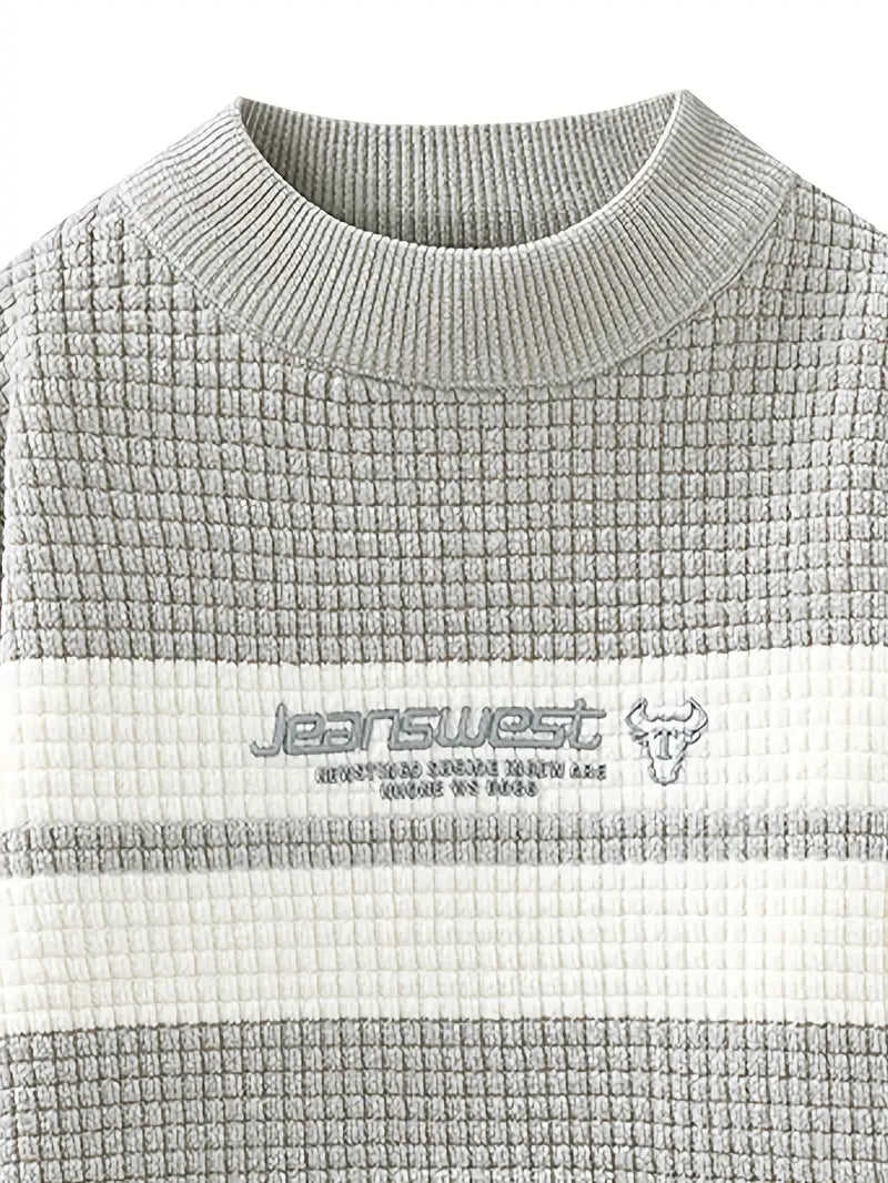 Fourlayer™ Textured Knit Sweater – Cream & Gray Block Stripe