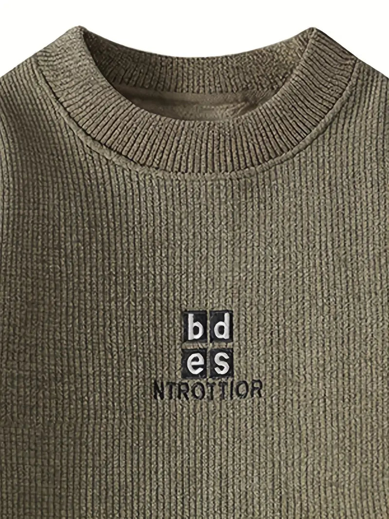 Fourlayer™ Minimal Embroidered Knit Sweater – Olive Green