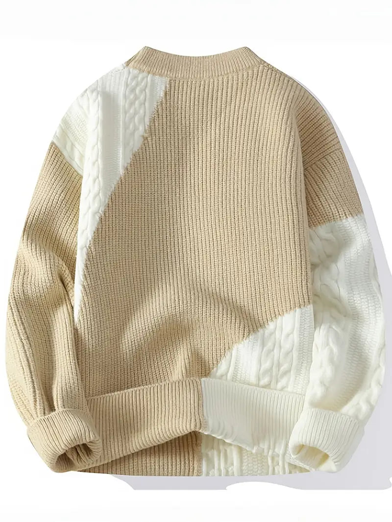 Fourlayer™ Two-Tone Patchwork Knitted Sweater – Beige & Ivory