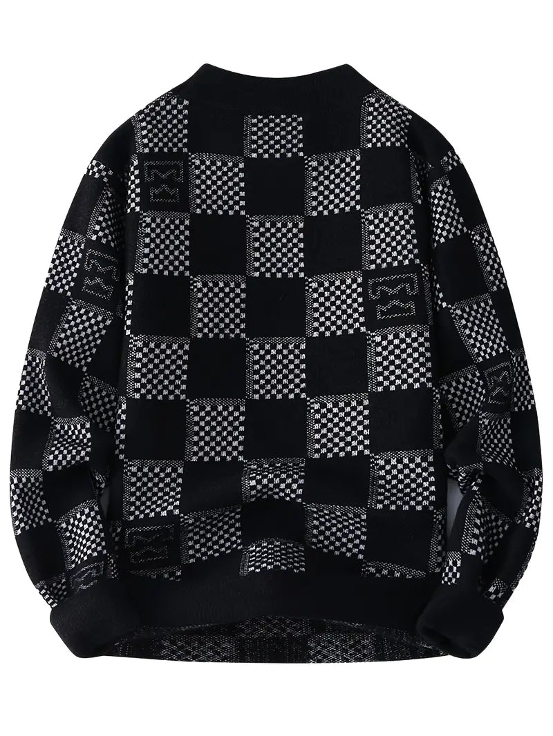 Fourlayer™ Monochrome Checkered Knit Sweater – Unisex Streetwear Vibe
