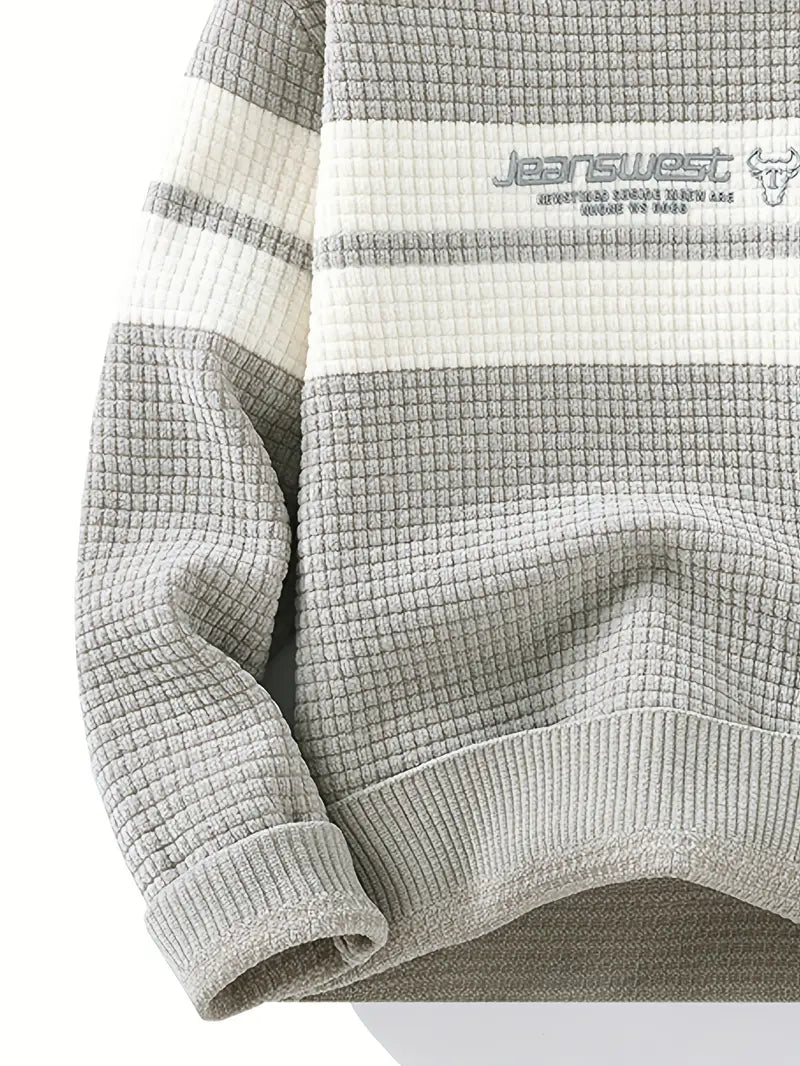 Fourlayer™ Textured Knit Sweater – Cream & Gray Block Stripe