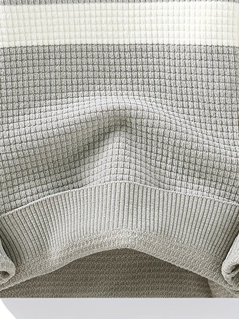 Fourlayer™ Textured Knit Sweater – Cream & Gray Block Stripe