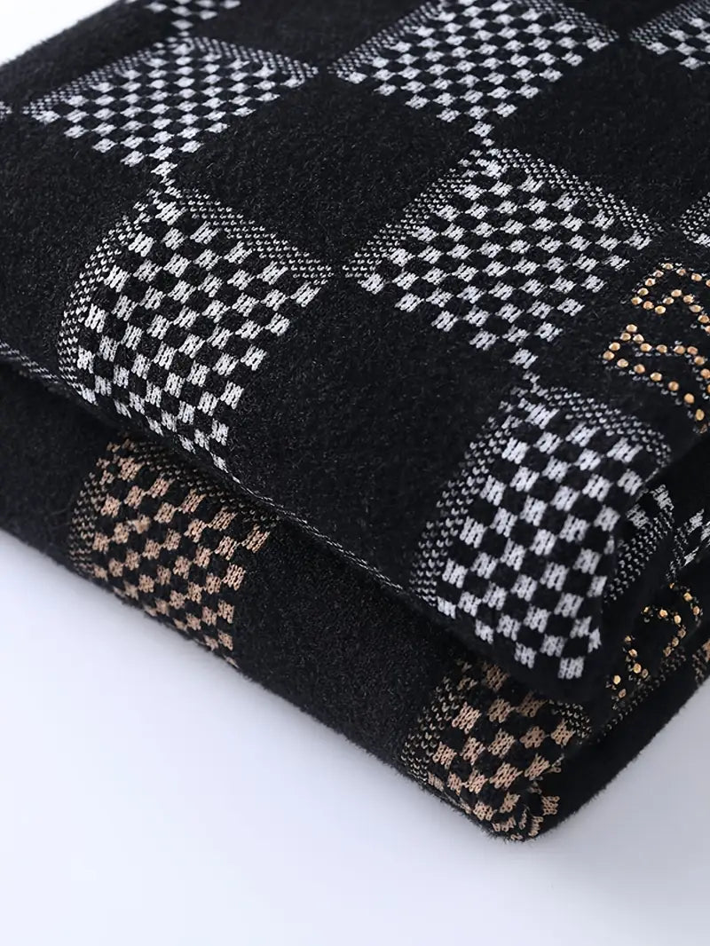 Fourlayer™ Monochrome Checkered Knit Sweater – Unisex Streetwear Vibe